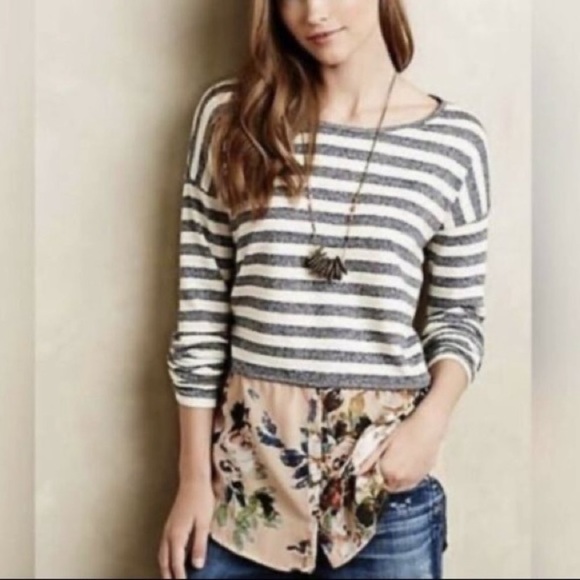 Anthropologie Postmark Ginny Striped & Floral Tunic Top - L - Picture 13 of 13